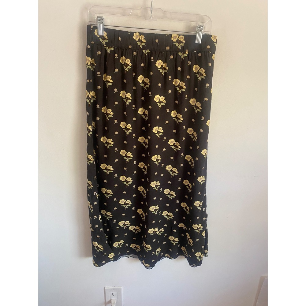 Vans Womens Medium Black Yellow Floral Print Elastic Waist Midi Skirt